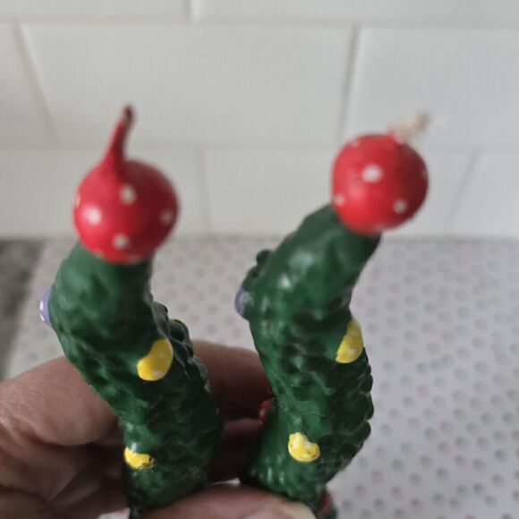 Christmas Tree Candles Rustic Outdoor Green Tapered Decorated Woodland Set Of 2 - Picture 3 of 4